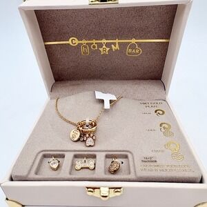 Charm Bar 14KT‎ Gold Plate Dog Mom Paw Print Bone Charm Necklace Set